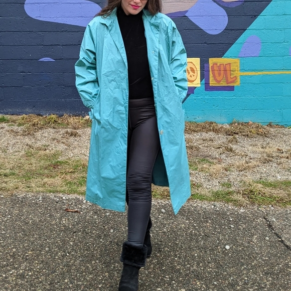 Potomac Collection Aqua Blue Trench Coat - Picture 3 of 9